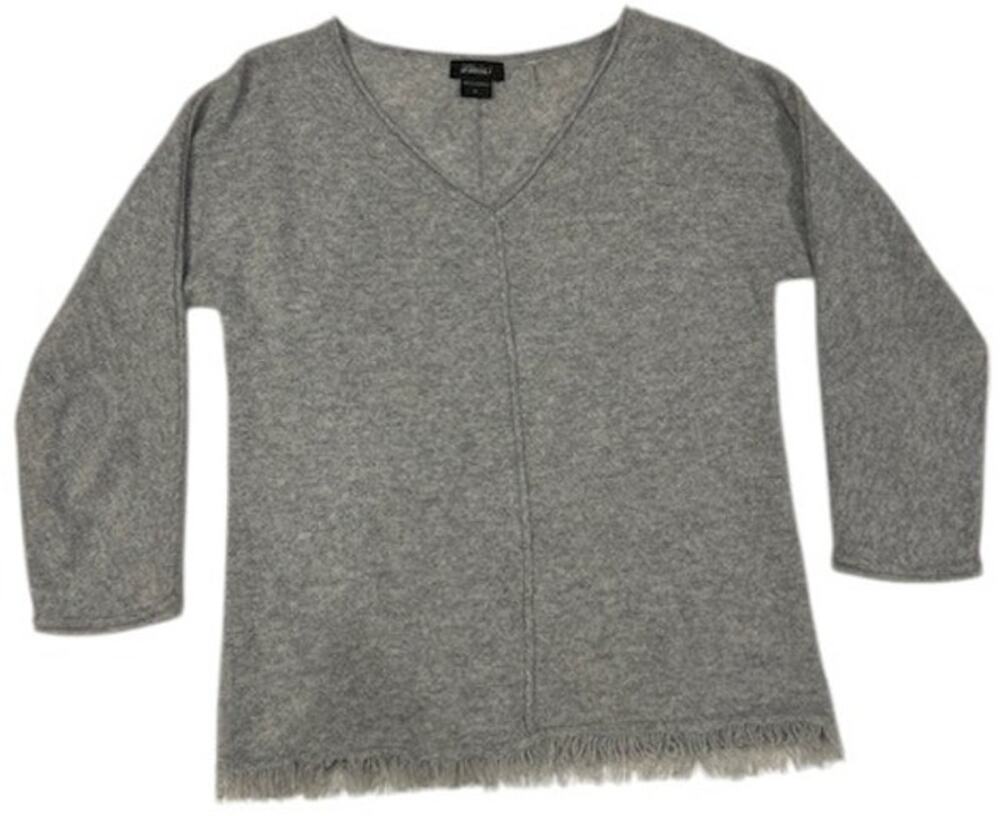 AMICI Pure Women's 100% Cashmere Sweater  SMALL V Neck Fringe 3/4 Dolman Sleeve